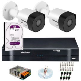 Kit 2 C�meras VHD 3120 B G6 + DVR Intelbras + HD 1TB para Armazenamento + App Gr�tis de Monitoramento, C�meras HD 720p 20m Infravermelho de Vis�o Noturna Intelbras + Fonte, Cabos e Acess�rios