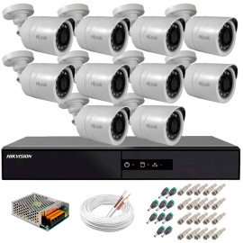 Kit 10 Cmeras + DVR Hikvision + Fonte, Cabos e Acessrios - Cmeras Hilook THC B120C-P Full HD 1080 Lite 20m Infra e Viso Noturna