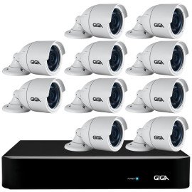 Kit 10 Cmeras Full HD + DVR Giga Security + App Grtis de Monitoramento, Cmeras GS0273 1080p 30m Infravermelho de Viso Noturna + Fonte, Cabos e Acessrios