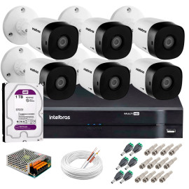 Kit 6 C�meras VHD 1010 B G5 + DVR Intelbras + HD 1TB para Armazenamento + App Gr�tis de Monitoramento, C�meras HD 720p 10m Infravermelho de Vis�o Noturna Intelbras + Fonte, Cabos e Acess�rios