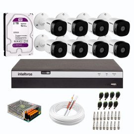Kit 8 C�meras de Seguran�a Full HD Intelbras VHD 1220 B G6 + DVR Intelbras 08 Canais Full HD MHDX 3108 + HD WD Purple 2TB + Acess�rios