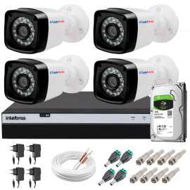 Kit 4 C�meras + DVR Intelbras + HD 1 TB + App de Monitoramento, C�meras Full HD 1080p 20m Infravermelho de Vis�o Noturna + Fonte, Cabos e Acess�rios