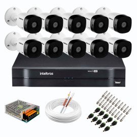 Kit 10 Cmeras de Segurana Full HD 1080p VHD 1220 B G6 + DVR Intelbras MHDX 1116 de 16 Canais 1080p Lite + Acessrios