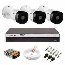 Kit 3 C�meras de Seguran�a Full HD Intelbras VHD 1220 B G6 + DVR Intelbras 04 Canais Full HD MHDX 3104 + Acess�rios