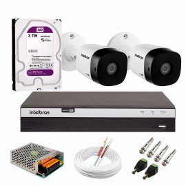 Kit 2 Cmeras de Segurana Full HD 1080p VHD 1220 B G6 + DVR Intelbras MHDX 3104 Full HD de 04 Canais + HD WD Purple 3TB + Acessrios