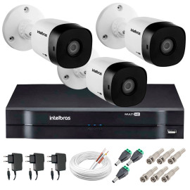 Kit 3 C�meras VHD 1010 B G5 + DVR Intelbras + App Gr�tis, HD 720p 10m Infravermelho + Cabos e Acess�rios