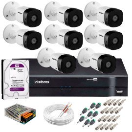Kit 8 Cmeras VHD 1120 B G5 + DVR Intelbras + HD 1TB para Armazenamento + App Grtis de Monitoramento, Cmeras HD 720p 20m Infravermelho de Viso Noturna Intelbras + Fonte, Cabos e Acessrios