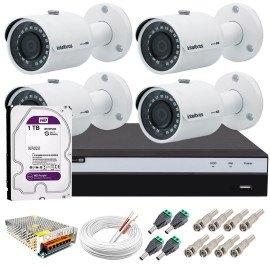 Kit 4 Cmeras de Segurana 4MP 2k Intelbras VHD 3430 B + DVR Intelbras 4K + HD WD Purple + Acessrios