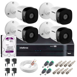 Kit 4 C�meras HD 720p 20m Infravermelho de Vis�o Noturna VHD 1120 B G5 + DVR Intelbras + HD 1TB para Armazenamento + App Gr�tis de Monitoramento
