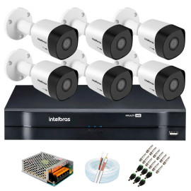 Kit 6 C�meras VHD 3120 B G6 + DVR Intelbras + App Gr�tis de Monitoramento, C�meras HD 720p 20m Infravermelho de Vis�o Noturna Intelbras + Fonte, Cabos e Acess�rios