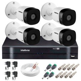 Kit 4 Cmeras VHD 1120 B G5 + DVR Intelbras + App Grtis de Monitoramento, Cmeras HD 720p 20m Infravermelho de Viso Noturna Intelbras + Fonte, Cabos e Acessrios