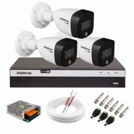 Kit 3 Cmeras de Segurana VHD 1220 B Full Color de Alta Definio Full HD 1080p + DVR Intelbras Full HD MHDX 3104 de 04 Canais + Acessrios