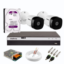 Kit 2 C�meras de Seguran�a Full HD Intelbras VHD 1220 B G6 + DVR Intelbras 08 Canais Full HD MHDX 3108 + HD WD Purple 1TB + Acess�rios