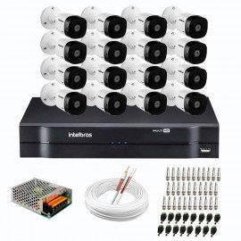 Kit 16 Cmeras de Segurana Full HD 1080p VHD 1220 B G6 + DVR Intelbras MHDX 1116 de 16 Canais 1080p Lite + Acessrios