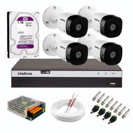 Kit 4 C�meras de Seguran�a Full HD Intelbras VHD 1220 B G6 + DVR Intelbras 08 Canais Full HD MHDX 3108 + HD WD Purple 1TB + Acess�rios