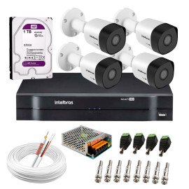 Kit 4 Cmeras VHD 3130 B G6 + DVR Intelbras + HD 1TB para Armazenamento + App Grtis de Monitoramento, Cmeras HD 720p 30m Infravermelho de Viso Noturna Intelbras + Fonte, Cabos e Acessrios