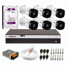 Kit 6 C�meras de Seguran�a Full HD Intelbras VHD 1220 B G6 + DVR Intelbras 08 Canais Full HD MHDX 3108 + HD WD Purple 2TB + Acess�rios