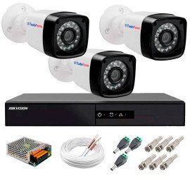 Kit 3 Cmeras + DVR Hikvision + App de Monitoramento, Cmeras Full HD 1080 Lite 25m Infravermelho de Viso Noturna Tudo Forte Completo com Acessrios