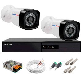 Kit 2 Cmeras + DVR Hikvision + App de Monitoramento, Cmeras Full HD 1080 Lite 25m Infravermelho de Viso Noturna Tudo Forte Completo com Acessrios
