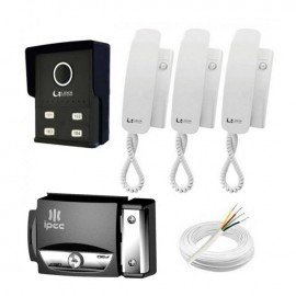 Kit Porteiro Eletrnico Completo 4 Pontos Lider + 3 Monofones + Fechadura + Cabo + Fonte  28455