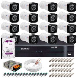 Kit 16 Cmeras Tudo Forte Full HD 1080 Lite + DVR Intelbras + Acessrios Completo - Cmeras com 25m Infravermelho de Viso Noturna