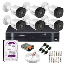 Kit 6 Cmeras VHD 3130 B G6 + DVR Intelbras + HD 1TB para Armazenamento + App Grtis de Monitoramento, Cmeras HD 720p 30m Infravermelho de Viso Noturna Intelbras + Fonte, Cabos e Acessrios