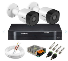 Kit 2 C�meras VHD 3130 B G6 + DVR Intelbras + App Gr�tis de Monitoramento, C�meras HD 720p 30m Infravermelho de Vis�o Noturna Intelbras + Fonte, Cabos e Acess�rios