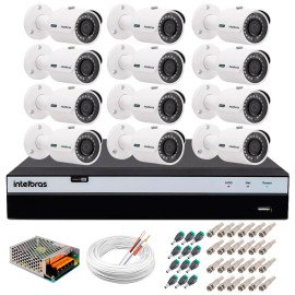 Kit 12 Cmeras de Segurana 4MP 2k Intelbras VHD 3430 B + DVR Intelbras 4K + Acessrios