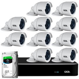 Kit 10 Cmeras Full HD + DVR Giga Security + HD 1TB + App Grtis de Monitoramento, Cmeras GS0273 1080p 30m Infravermelho de Viso Noturna + Fonte, Cabos e Acessrios