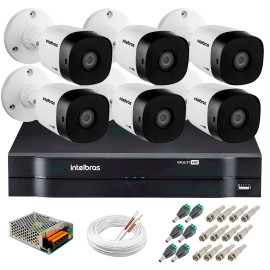 Kit 6 C�meras VHD 1010 B G5 + DVR Intelbras + App Gr�tis de Monitoramento, C�meras HD 720p 10m Infravermelho de Vis�o Noturna Intelbras + Fonte, Cabos e Acess�rios
