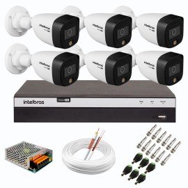 Kit 6 Cmeras de Segurana VHD 1220 B Full Color de Alta Definio Full HD 1080p + DVR Intelbras Full HD MHDX 3108 de 08 Canais + Acessrios