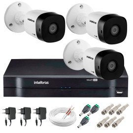 Kit 3 Cmeras VHD 1120 B G5 + DVR Intelbras + App Grtis de Monitoramento, Cmeras HD 720p 20m Infravermelho de Viso Noturna Intelbras + Fonte, Cabos e Acessrios
