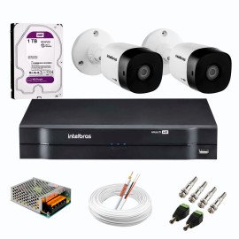 Kit 2 Cmeras de Segurana Full HD 1080p VHD 1220 B G6 + DVR Intelbras MHDX 1104 de 4 Canais 1080p Lite + Acessrios