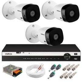 Kit 3 Cmeras 2K VHD 1420B + DVR Intelbras + App Grtis de Monitoramento, Cmeras 20m Infravermelho de Viso Noturna + Fonte, Cabos e Acessrios
