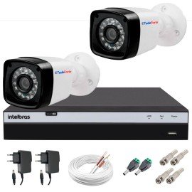 Kit 2 Cmeras + DVR Intelbras + App Grtis de Monitoramento, Cmeras Full HD 1080p 20m Infravermelho de Viso Noturna + Fonte, Cabos e Acessrios   10722