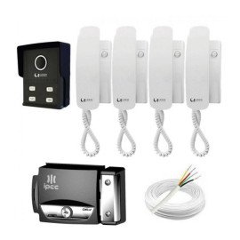 Kit Porteiro Eletrnico Completo 4 Pontos Lider + 4 Monofones + Fechadura + Cabo + Fonte   28453