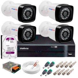 Kit 4 Cmeras Tudo Forte Full HD 1080 Lite + DVR Intelbras + Acessrios Completo - Cmeras com 25m Infravermelho de Viso Noturna