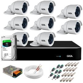 Kit 8 Cmeras 5MP + DVR Giga + HD 1TB + App de Monitoramento, Cmeras 30m Infravermelho de Viso Noturna Giga Security GS0047 Completo com Acessrios