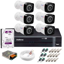 Kit 6 Cmeras Tudo Forte Full HD 1080 Lite + DVR Intelbras + Acessrios Completo - Cmeras com 25m Infravermelho de Viso Noturna