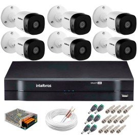 Kit 6 Cmeras VHD 1120 B G5 + DVR Intelbras + App Grtis de Monitoramento, Cmeras HD 720p 20m Infravermelho de Viso Noturna Intelbras + Fonte, Cabos e Acessrios