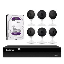 Kit 6 Cmeras com Inteligncia Artificial Full HD iM3 Intelbras Branca + 1 NVR 08 Canais 6MP NVD 1308 Intelbras + 1 HD Interno WD Purple 1TB Surveillance SATA III