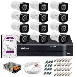 Kit 12 Cmeras Tudo Forte Full HD 1080 Lite + DVR Intelbras + Acessrios Completo - Cmeras com 25m Infravermelho de Viso Noturna