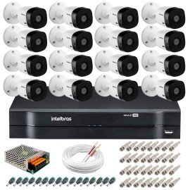   Kit 16 Cmeras Intelbras VHL 1220 B Full HD 1080 Lite + DVR Intelbras - Cmeras com 20m Infravermelho de Viso Noturna + Fonte, Cabos e Acessrios