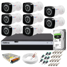 Kit 8 C�meras + DVR Intelbras + HD 1 TB + App de Monitoramento, C�meras Full HD 1080p 20m Infravermelho de Vis�o Noturna + Fonte, Cabos e Acess�rios   10742