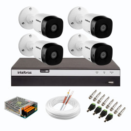 Kit 4 C�meras de Seguran�a Full HD Intelbras VHD 1220 B G6 + DVR Intelbras Full HD MHDX 3108 de 8 Canais + Acess�rios