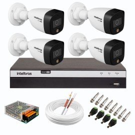 Kit 4 Cmeras de Segurana VHD 1220 B Full Color de Alta Definio Full HD 1080p + DVR Intelbras Full HD MHDX 3104 de 04 Canais + Acessrios