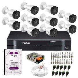 Kit 10 Cmeras VHD 3130 B G6 + DVR Intelbras + HD 1TB para Armazenamento + App Grtis de Monitoramento, Cmeras HD 720p 30m Infravermelho de Viso Noturna Intelbras + Fonte, Cabos e Acessrios