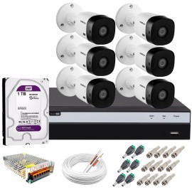 Kit Intelbras 6 C�meras Full HD 1080p VHL 1220 B + DVR 3108 Intelbras com HD 1TB + Acess�rios