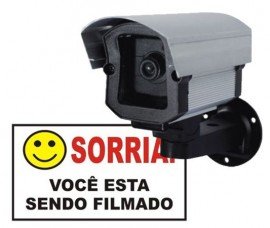 Cmera Falsa Alumnio Anodizado c/ LED + Placa "Sorria"