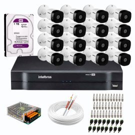 Kit 16 Cmeras Intelbras VHD 1220 B Full HD 1080 Lite + DVR Intelbras - Cmeras com 20m Infravermelho de Viso Noturna + Fonte, Cabos e Acessrios